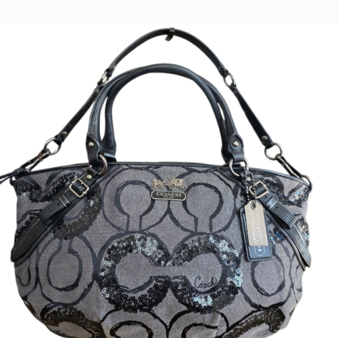 Nwot Coach Madison Sophia Black W/ Sequin Embellishments Satchel W/Dustbag